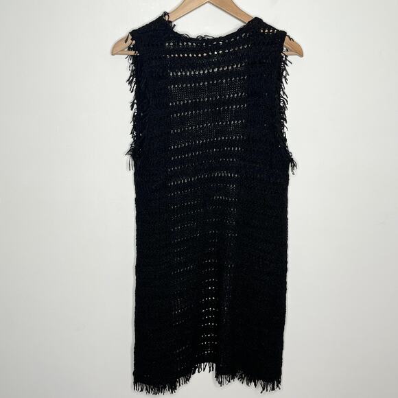 Chicos Womens Fringe Francine Vest Small Black Open Front Boho Layering Knit - Picture 11 of 12